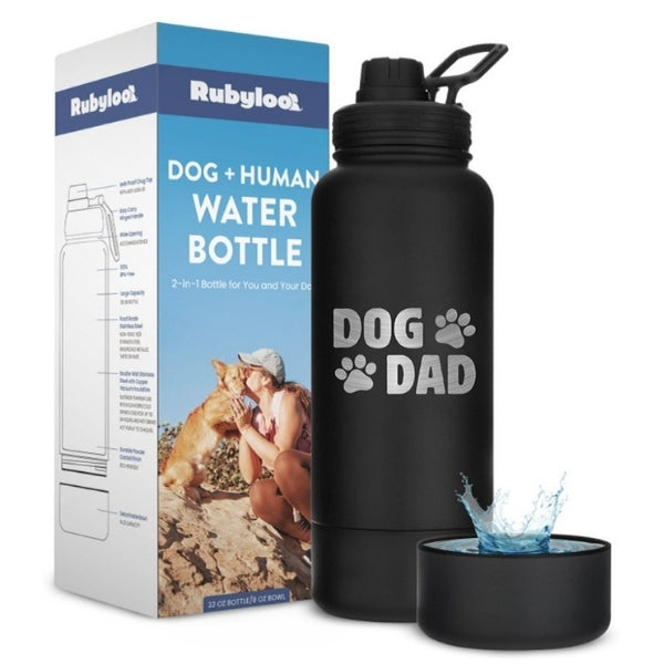 Rubyloo Dog + Human Water Bottle | Detachable 8 oz Dog Bowl | Insulated Stainless Steel | 9 Designs