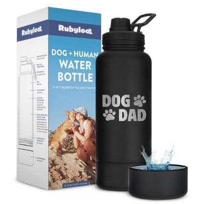 Rubyloo Dog + Human Water Bottle | Detachable 8 oz Dog Bowl | Insulated Stainless Steel | 9 Designs