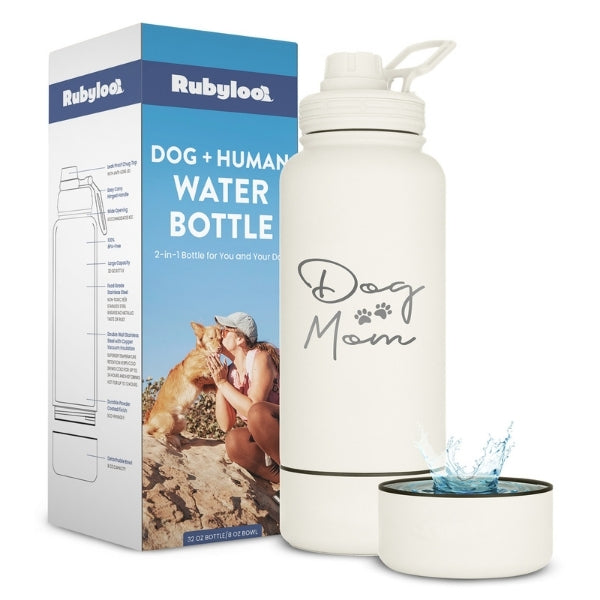 Rubyloo Dog + Human Water Bottle | Detachable 8 oz Dog Bowl | Insulated Stainless Steel | 9 Designs