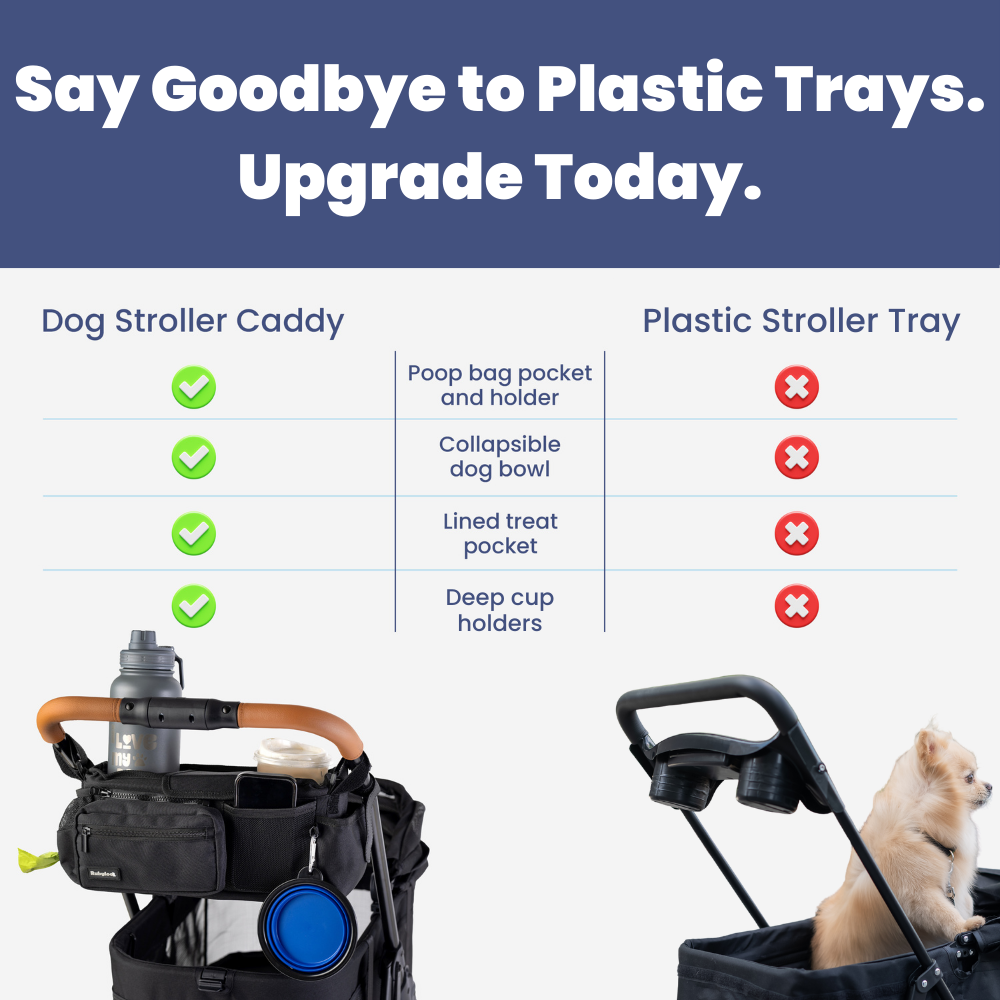 Rubyloo Dog Stroller Caddy Organizer | Patent-Pending | Fits 14–19" Handlebars | Black or Paw Print