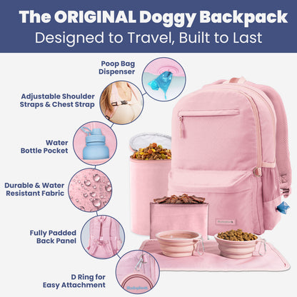 Rubyloo The Original Doggy Bag™ | Dog Supply Backpack | 6-Piece Set | 10 Pockets | 5 Colors
