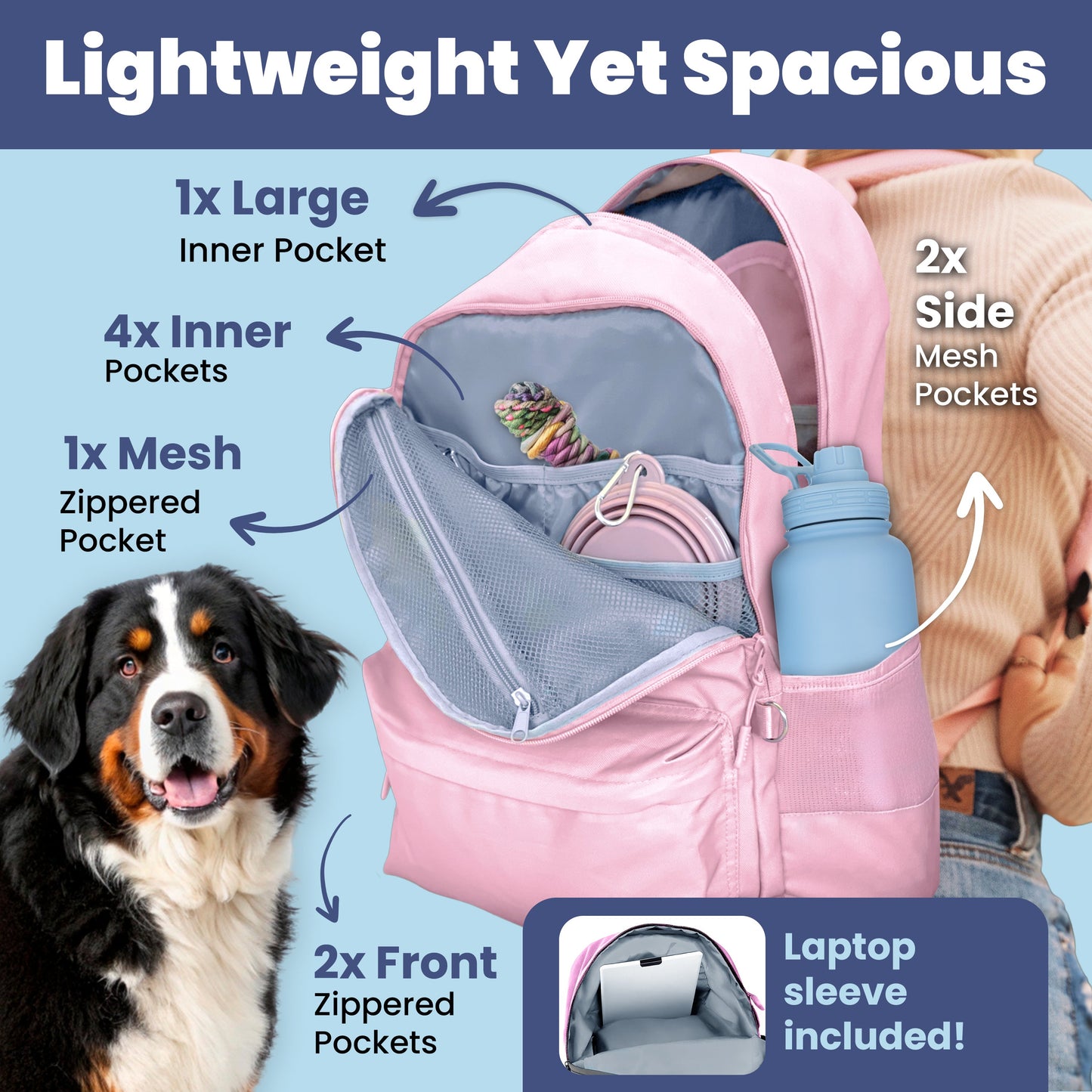 Rubyloo The Original Doggy Bag™ | Dog Supply Backpack | 6-Piece Set | 10 Pockets | 5 Colors