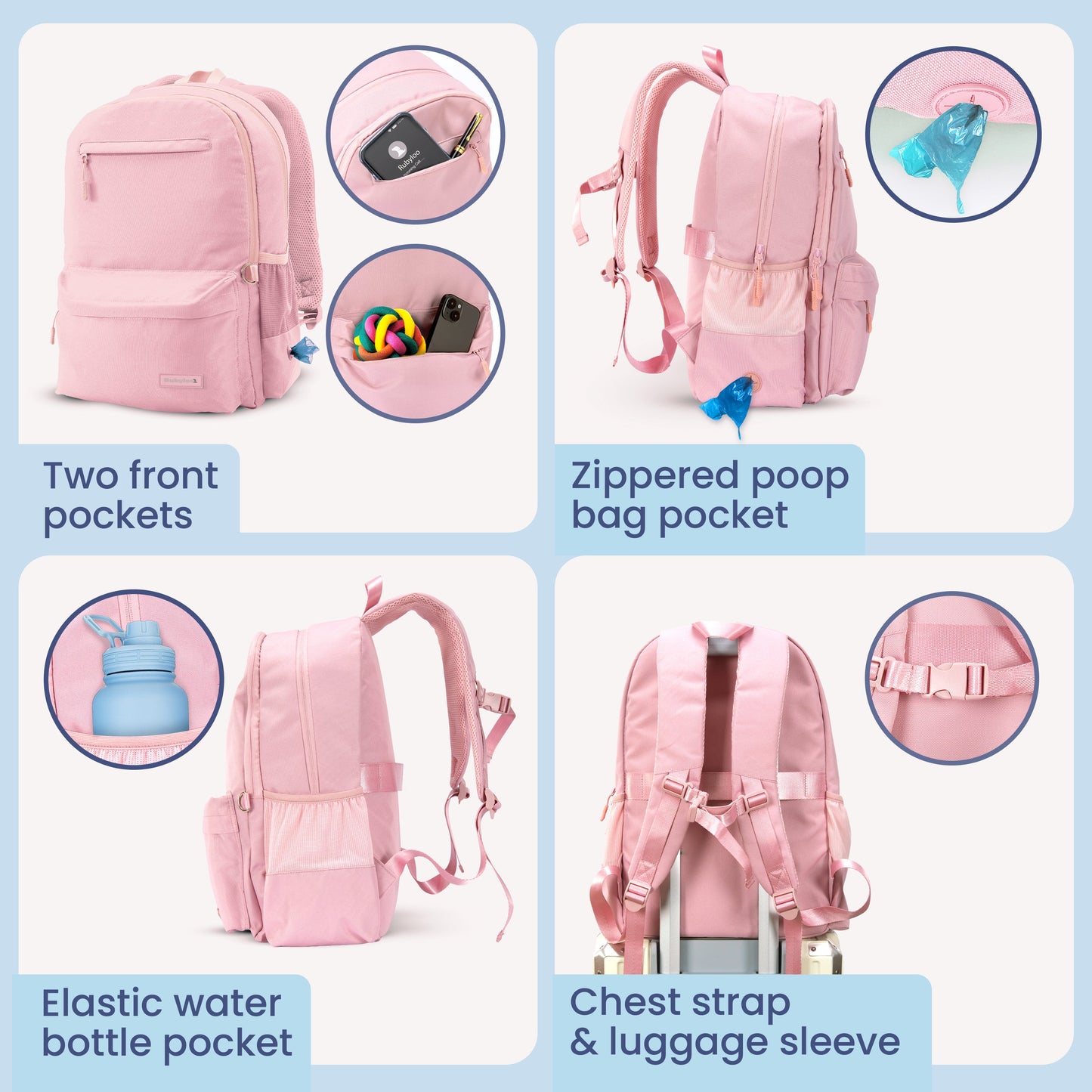 Rubyloo The Original Doggy Bag™ | Dog Supply Backpack | 6-Piece Set | 10 Pockets | 5 Colors