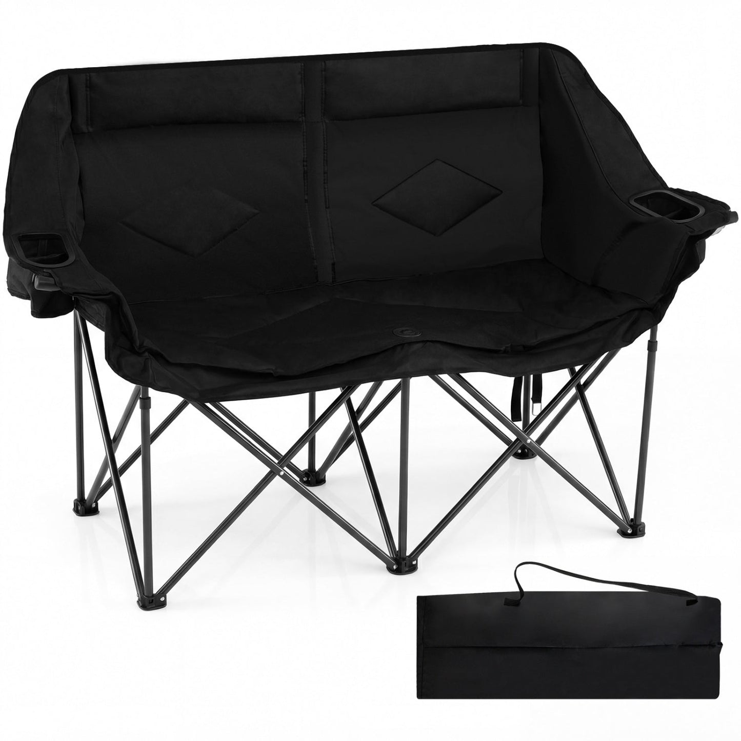 Double Camping Chair with Cup Holders, Glass Racks & Mesh Pockets