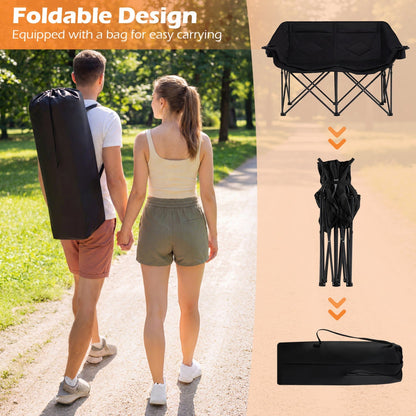 Double Camping Chair with Cup Holders, Glass Racks & Mesh Pockets