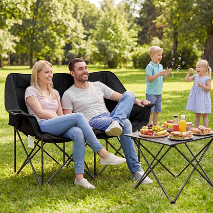 Double Camping Chair with Cup Holders, Glass Racks & Mesh Pockets