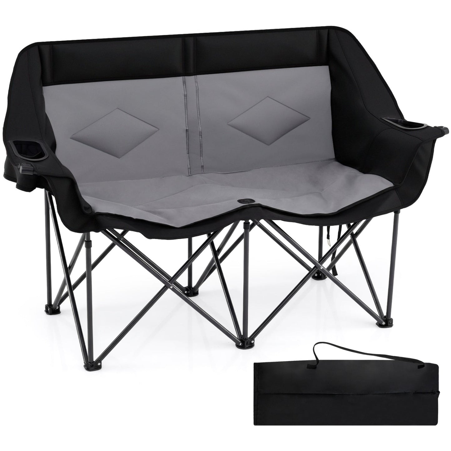 Double Camping Chair with Cup Holders, Glass Racks & Mesh Pockets
