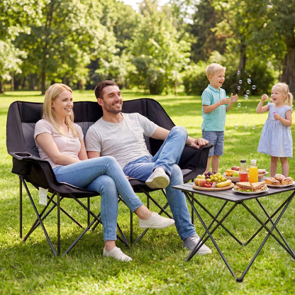 Double Camping Chair with Cup Holders, Glass Racks & Mesh Pockets