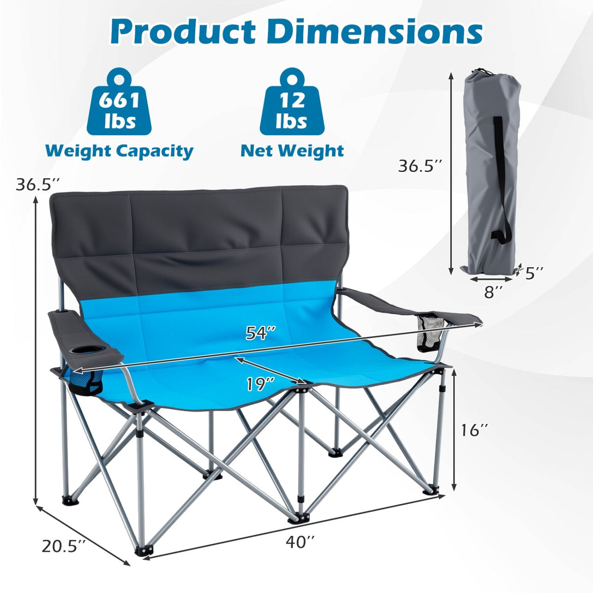 Double Camping Chair with Carry Bag and Cup Holders