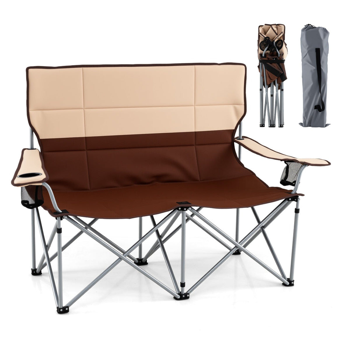 Double Camping Chair with Carry Bag and Cup Holders