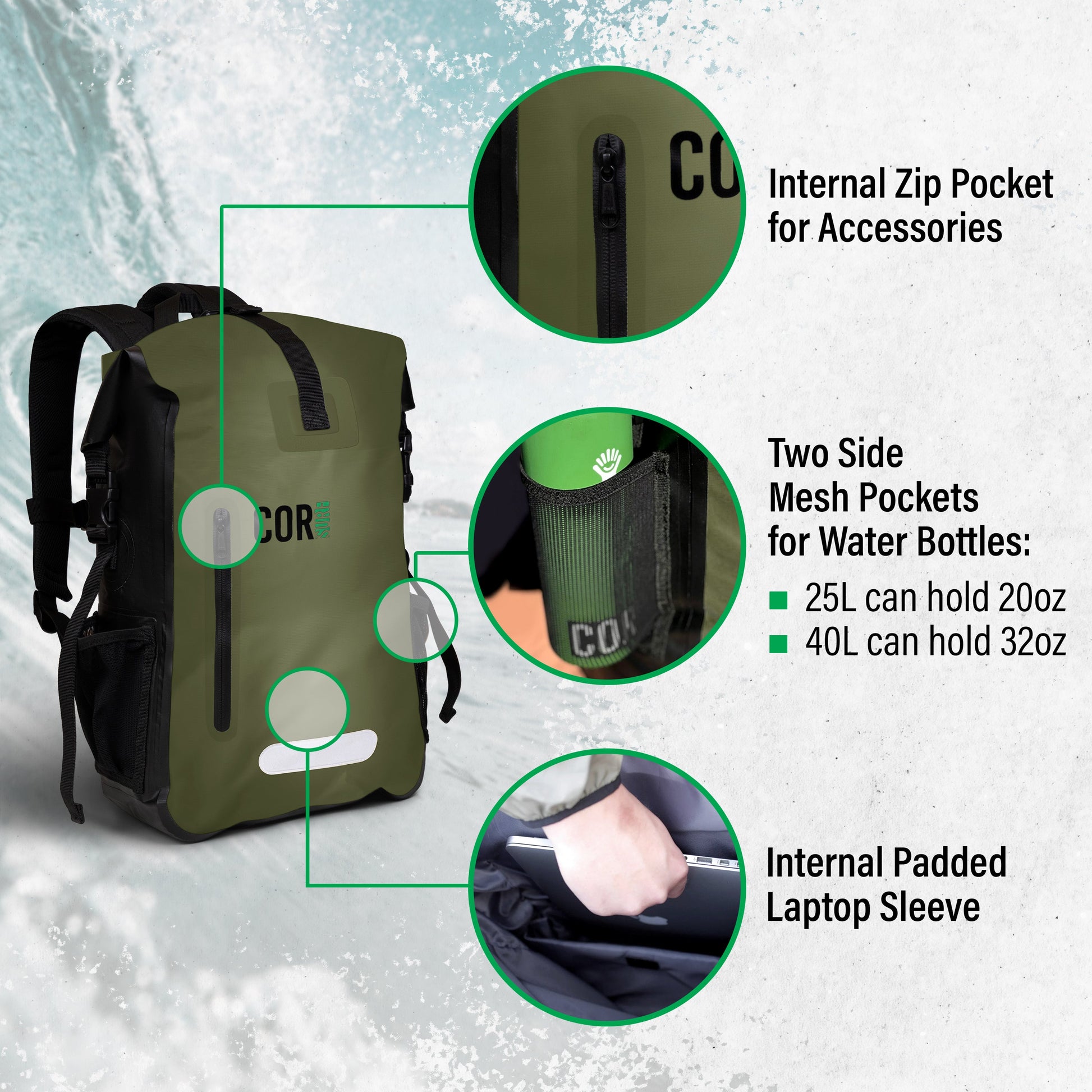 40L Waterproof Dry Bag Backpack | COR Surf | Bike & Kayak Rated - Niksstuff