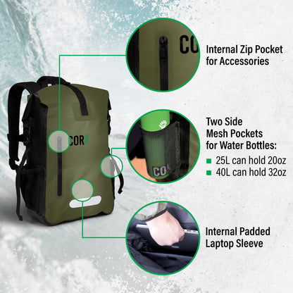 40L Waterproof Dry Bag Backpack | COR Surf | Bike & Kayak Rated - Niksstuff