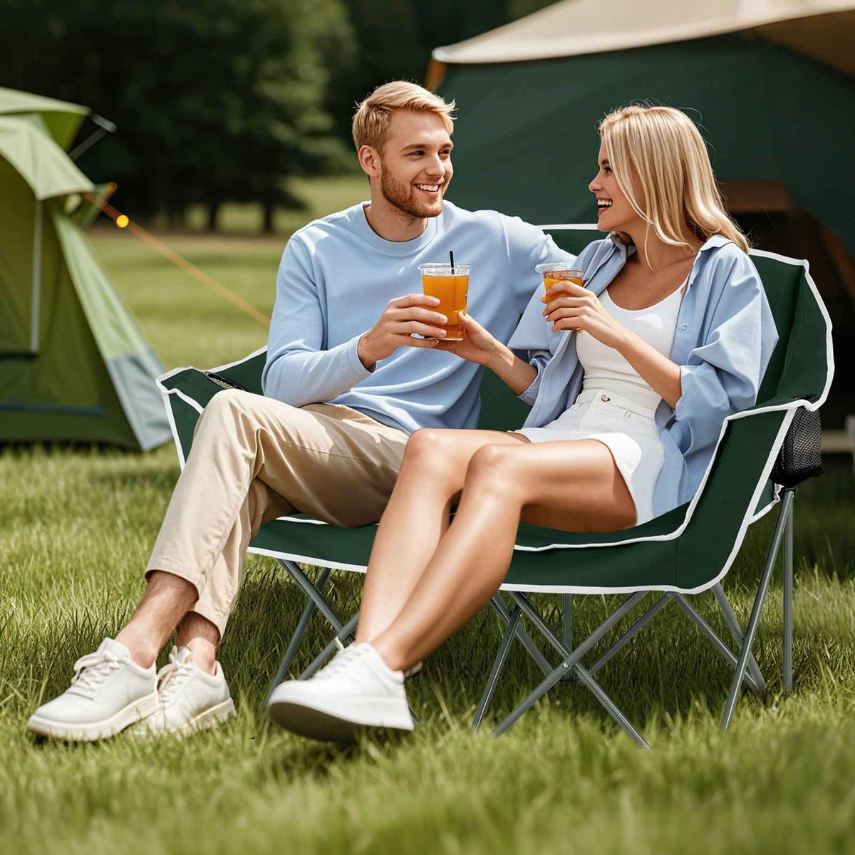 Duo Camping Chair Portable Oversized Loveseat with Armrests and Cup Holders