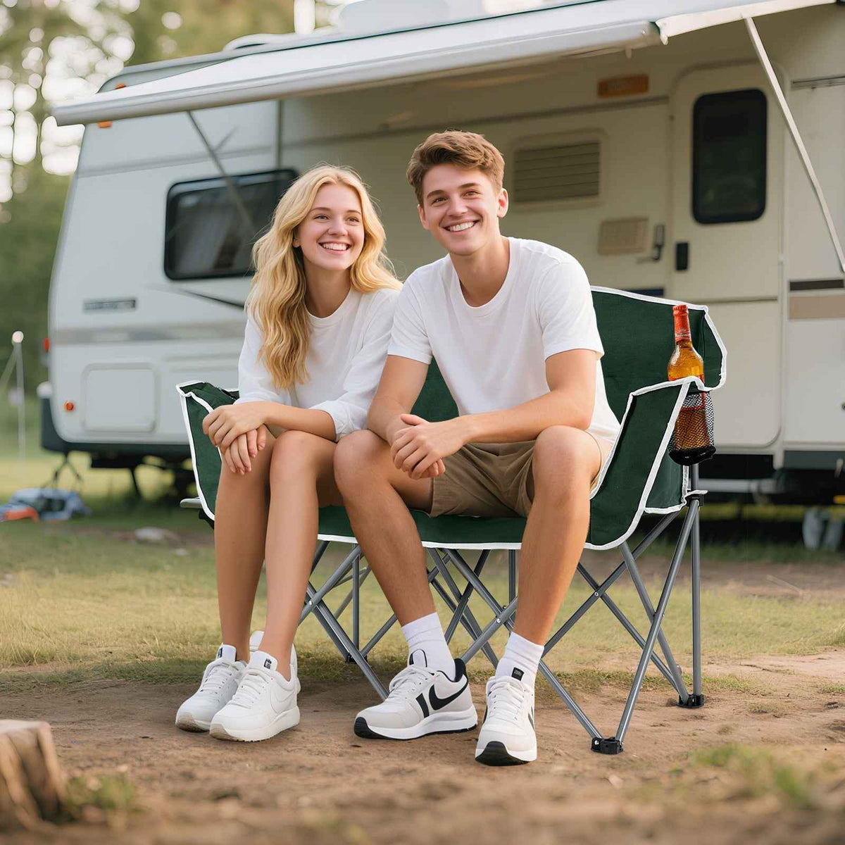 Duo Camping Chair Portable Oversized Loveseat with Armrests and Cup Holders