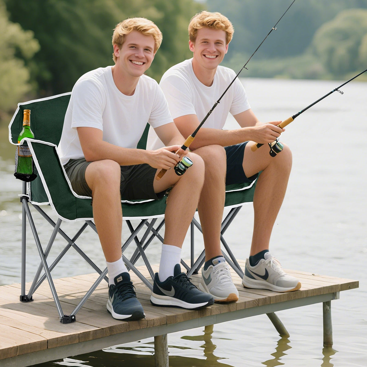 Duo Camping Chair Portable Oversized Loveseat with Armrests and Cup Holders