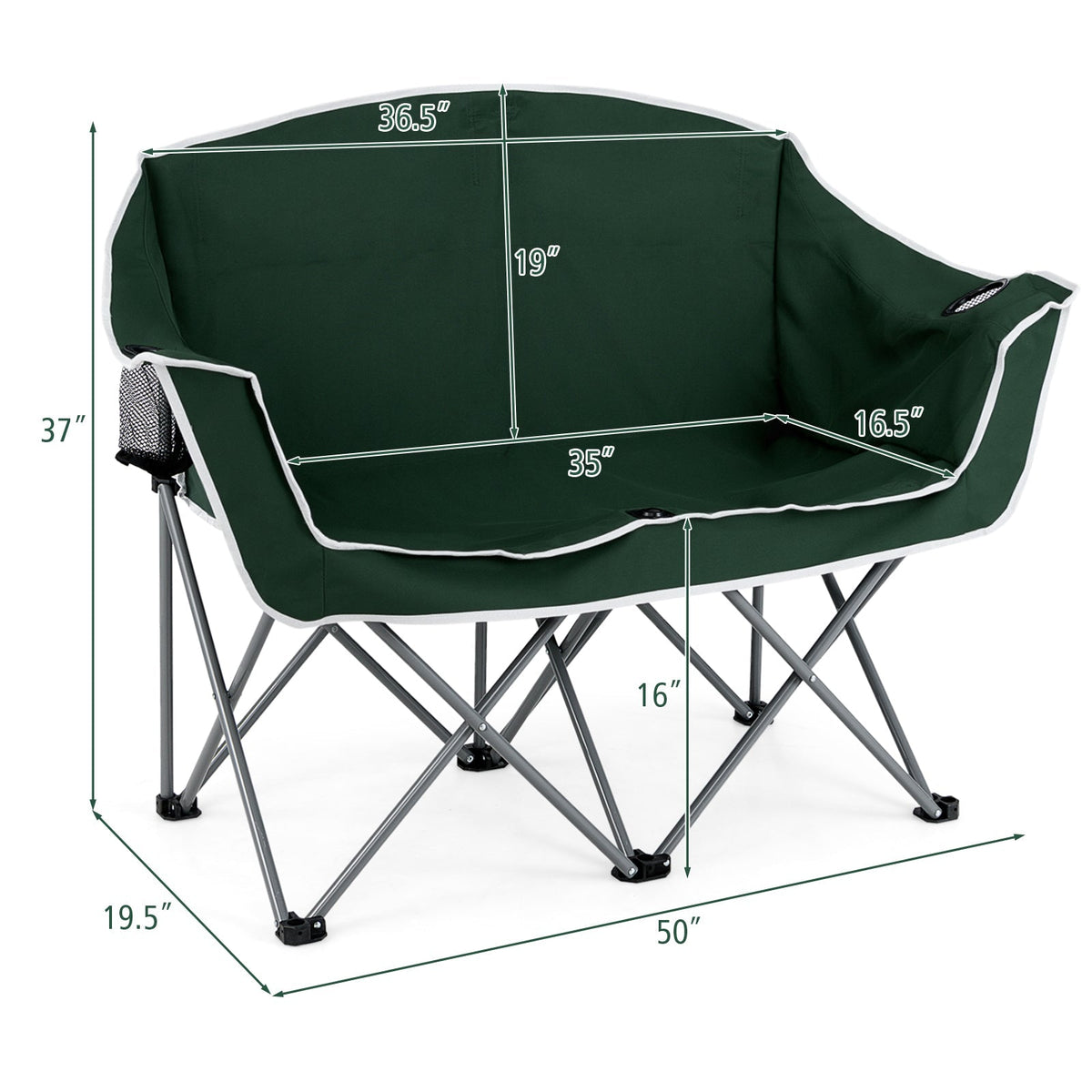 Duo Camping Chair Portable Oversized Loveseat with Armrests and Cup Holders
