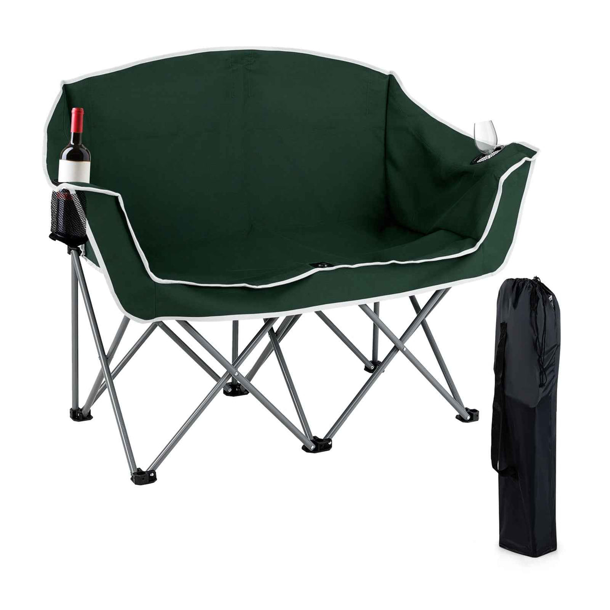 Duo Camping Chair Portable Oversized Loveseat with Armrests and Cup Holders