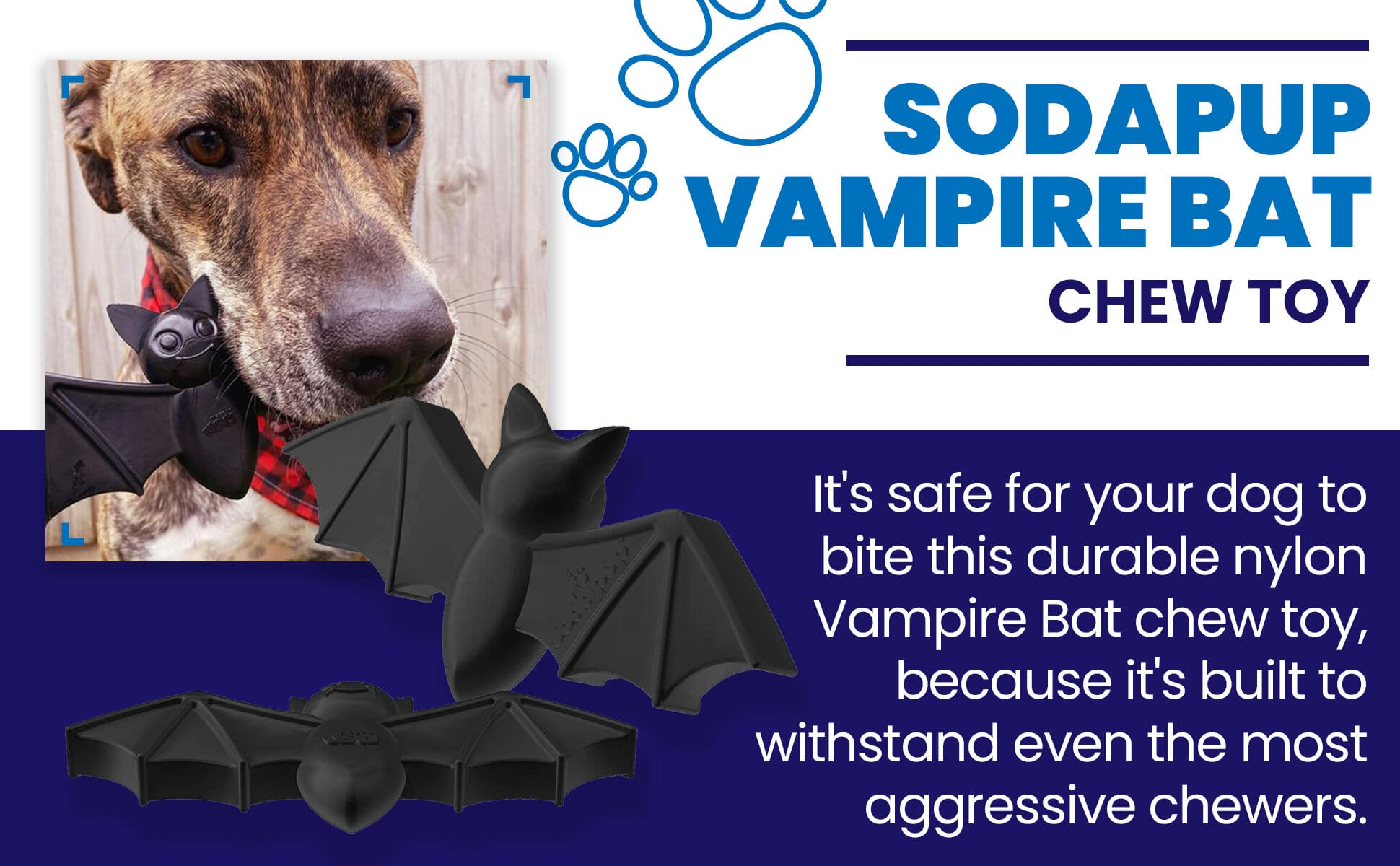 SodaPup Vampire Bat Nylon Chew Toy for Aggressive Chewers | USA Made - Niksstuff
