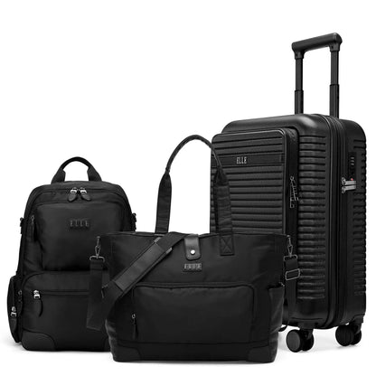 ELLE Travel 3-Piece Luggage Set – Carry-On Suitcase, Weekender Bag & Backpack