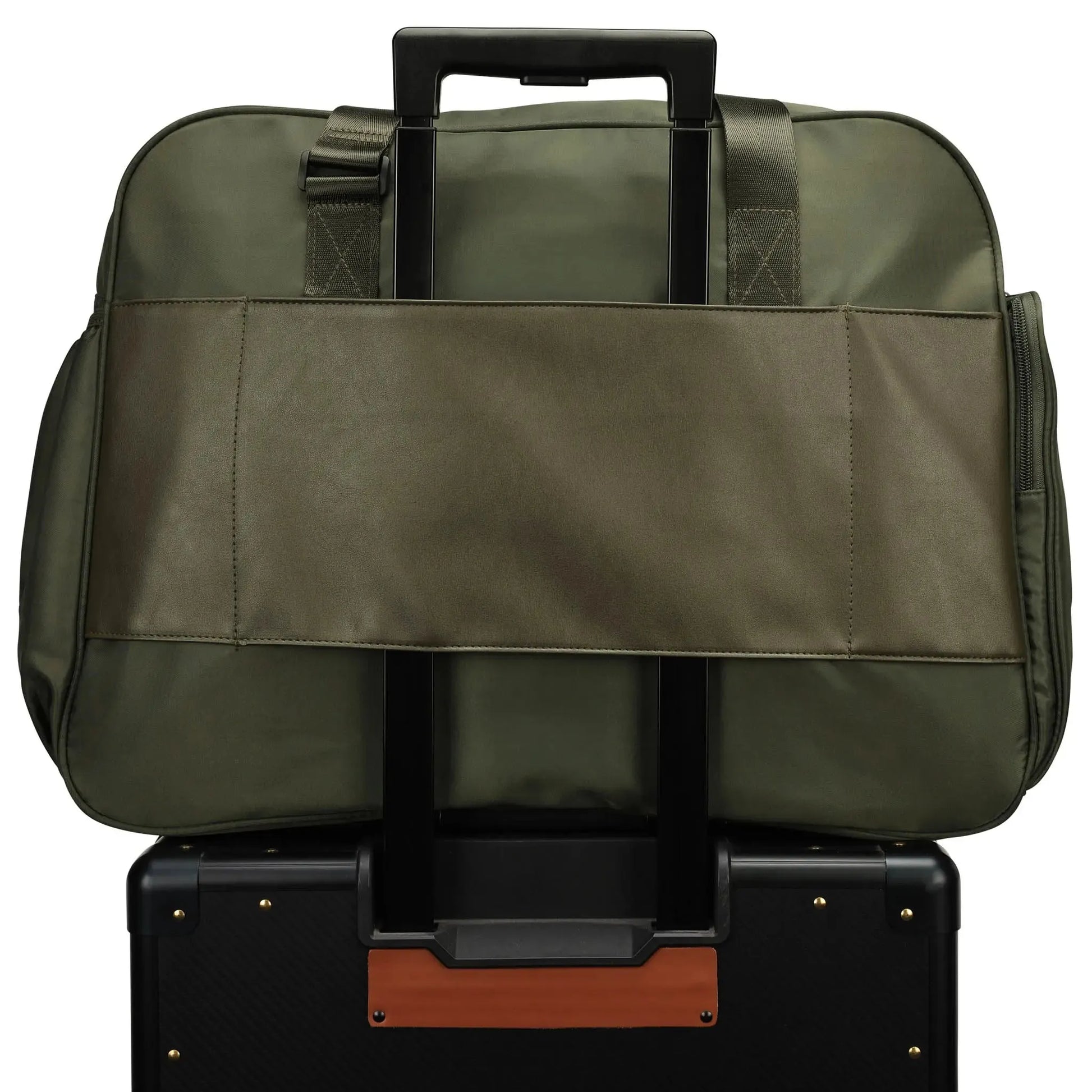 ELLE Wayfarer 40L Weekender Duffel Bag | Vegan Leather | Black & Olive - Niksstuff
