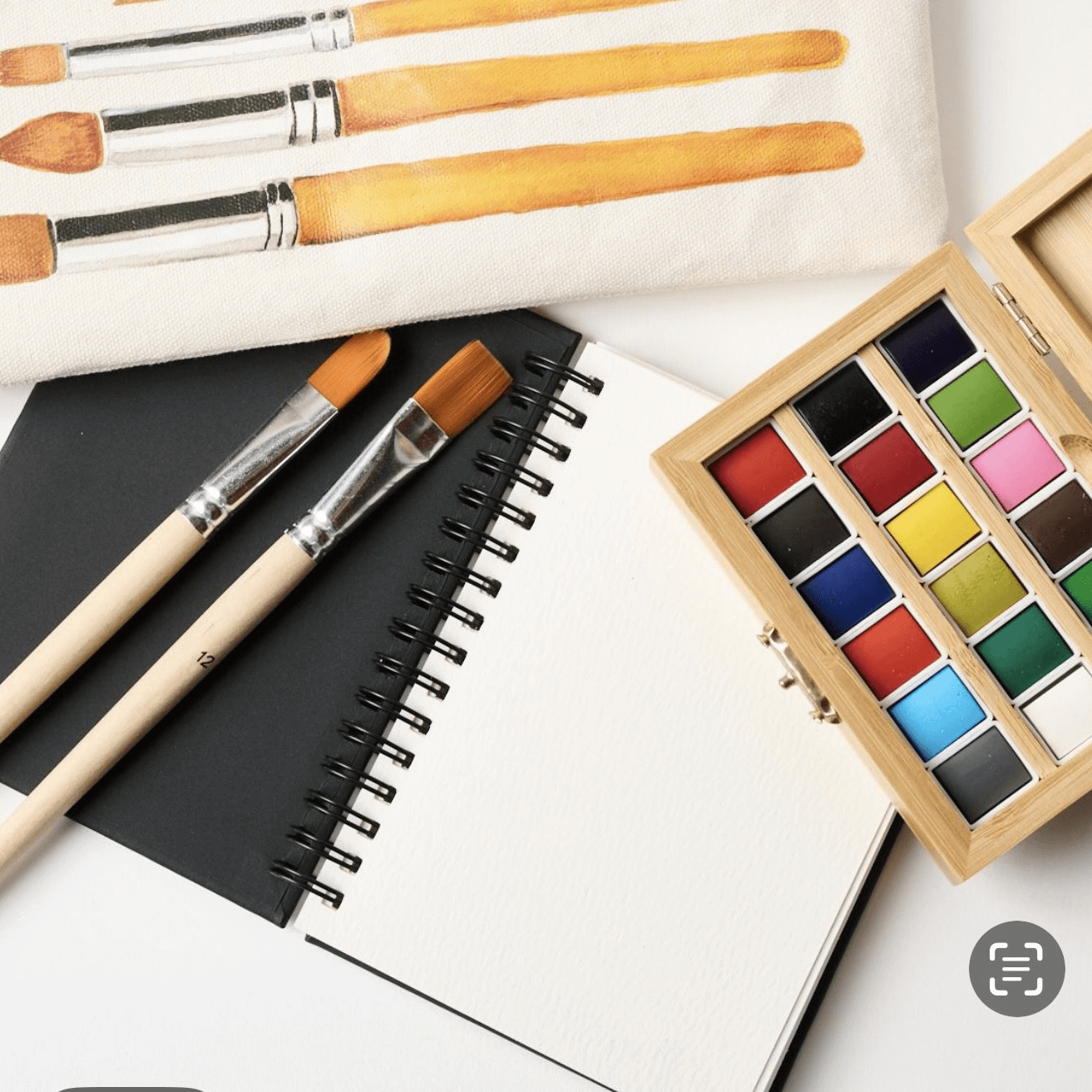 Watercolor Travel Set – Bamboo Case, 8-Piece Brush Set & Cotton Rag Watercolor Pad | Portable Painting Kit