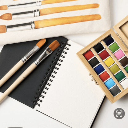 Watercolor Travel Set – Bamboo Case, 8-Piece Brush Set & Cotton Rag Watercolor Pad | Portable Painting Kit