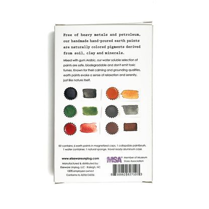 Earth Paints – Handmade Set of 6 Natural Colors | Soil, Clay & Mineral Pigments | Travel Case, Brush, Sponge & Water Vessel