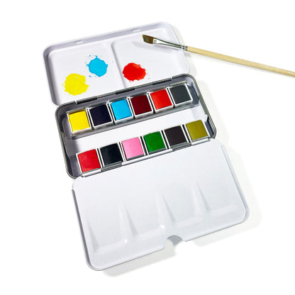 Watercolor Paint Set – 12 Colors in Eco-Friendly Aluminum Palette | Travel & Plein Air | 4.89" x 2.83"