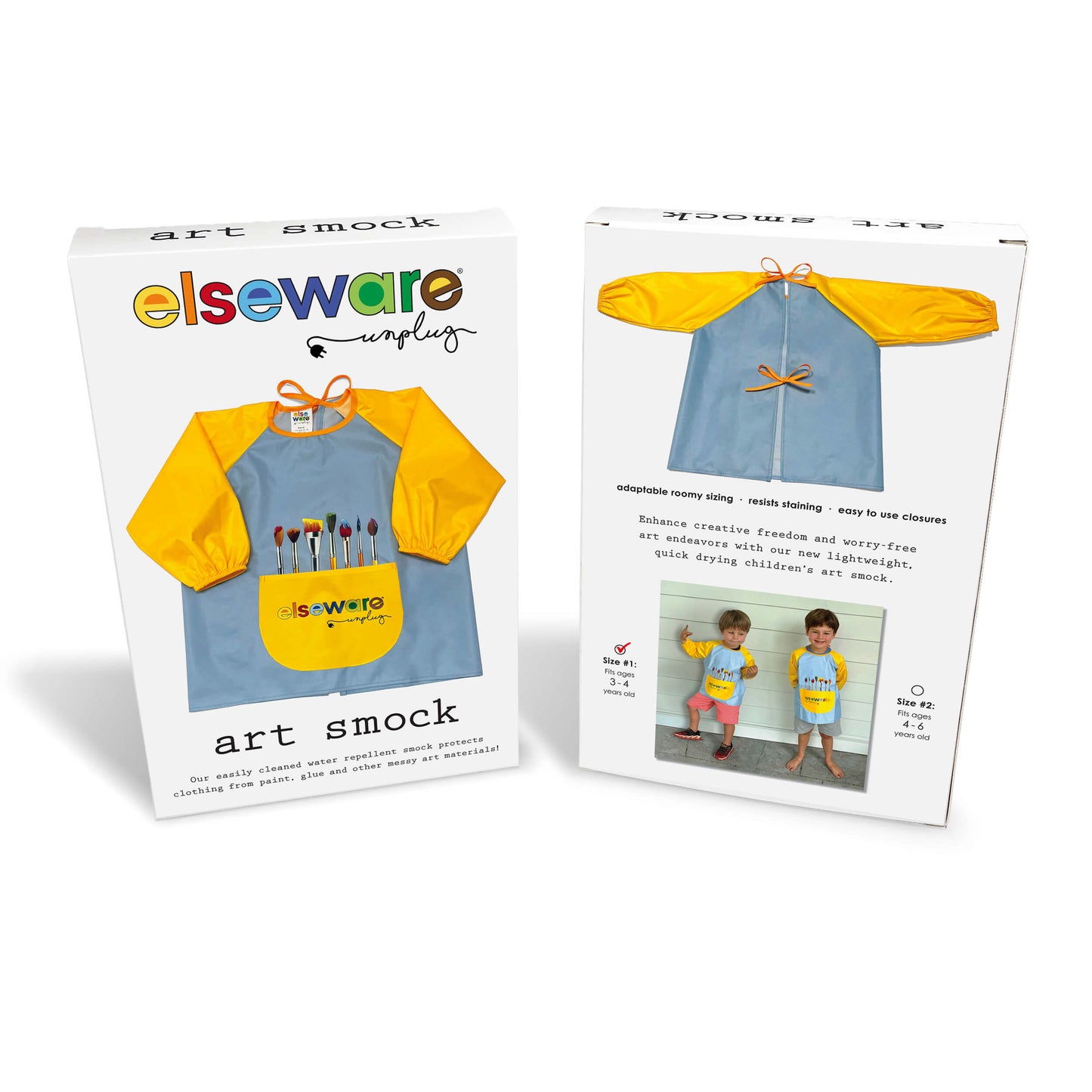 Kids Art Smock with Pocket – Water-Repellent, Long-Sleeve | Ages 3-4 & 4-6 | Paint & Craft Smock | Gift Box