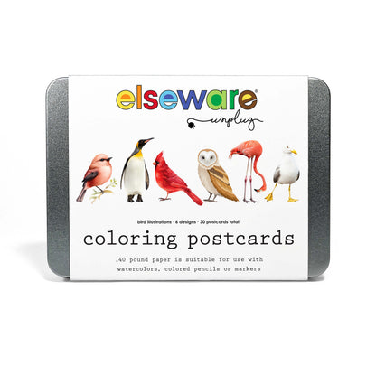 Coloring Postcards Set – 30 Cards, 6 Designs in Reusable Tin | Bird, Butterfly & Moth, or Animal | Watercolor & Pencil Ready