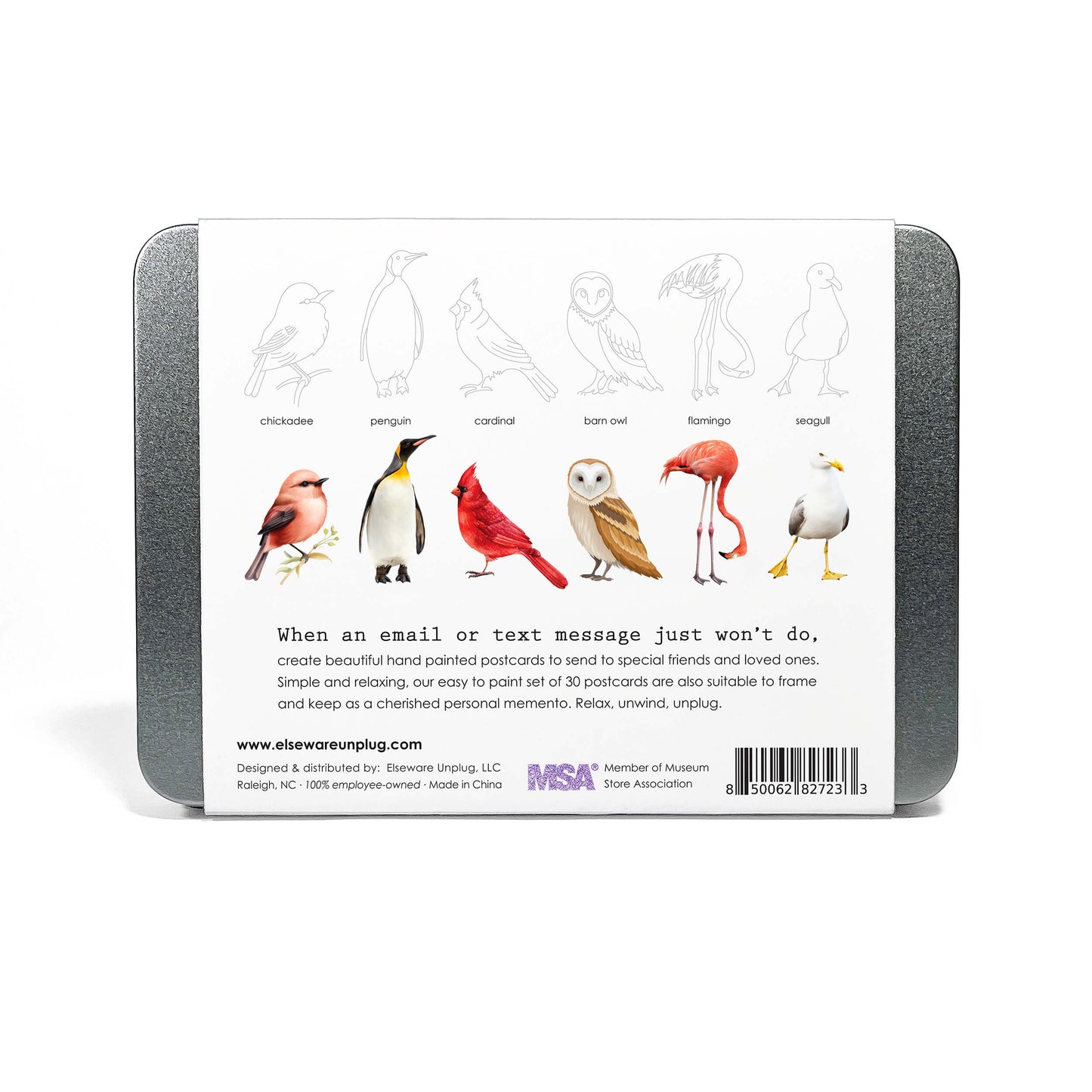 Coloring Postcards Set – 30 Cards, 6 Designs in Reusable Tin | Bird, Butterfly & Moth, or Animal | Watercolor & Pencil Ready