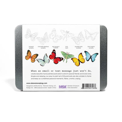 Coloring Postcards Set – 30 Cards, 6 Designs in Reusable Tin | Bird, Butterfly & Moth, or Animal | Watercolor & Pencil Ready