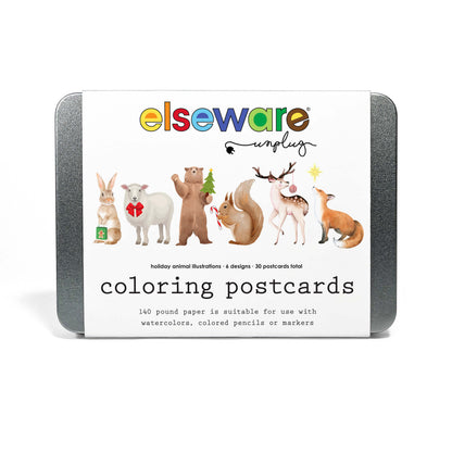 Coloring Postcards Set – 30 Cards, 6 Designs in Reusable Tin | Bird, Butterfly & Moth, or Animal | Watercolor & Pencil Ready