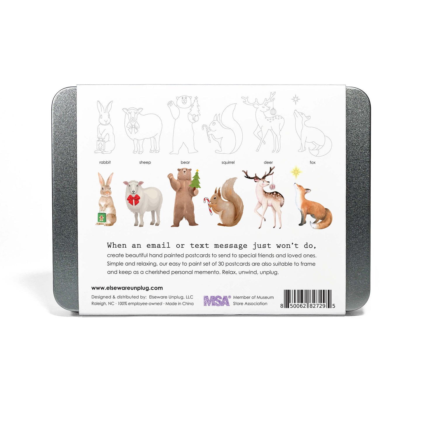 Coloring Postcards Set – 30 Cards, 6 Designs in Reusable Tin | Bird, Butterfly & Moth, or Animal | Watercolor & Pencil Ready