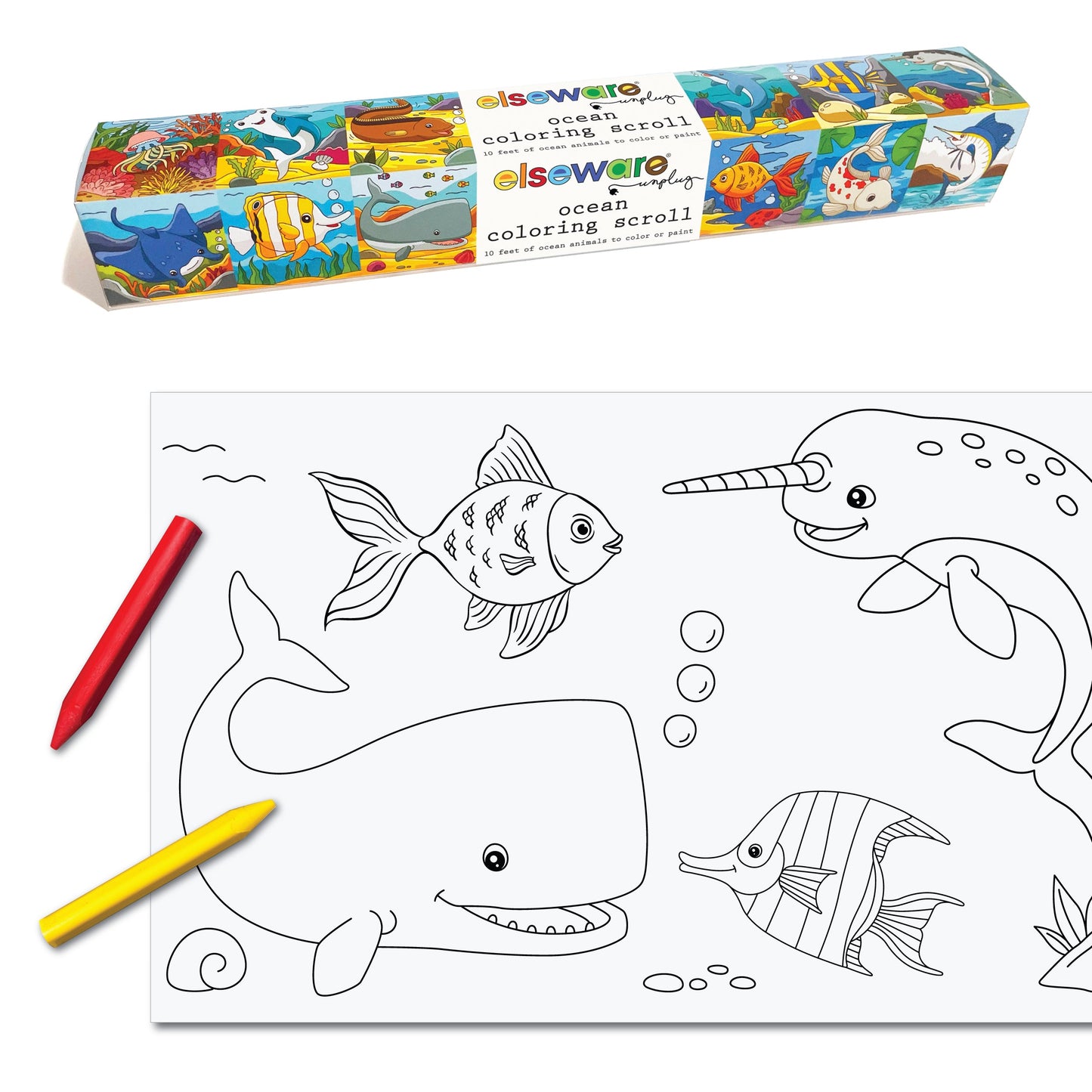 Creative Coloring Bundle for Kids – Ocean & Jungle Scrolls, XL Beeswax Crayons, Solar Art Pad & Colored Pencils