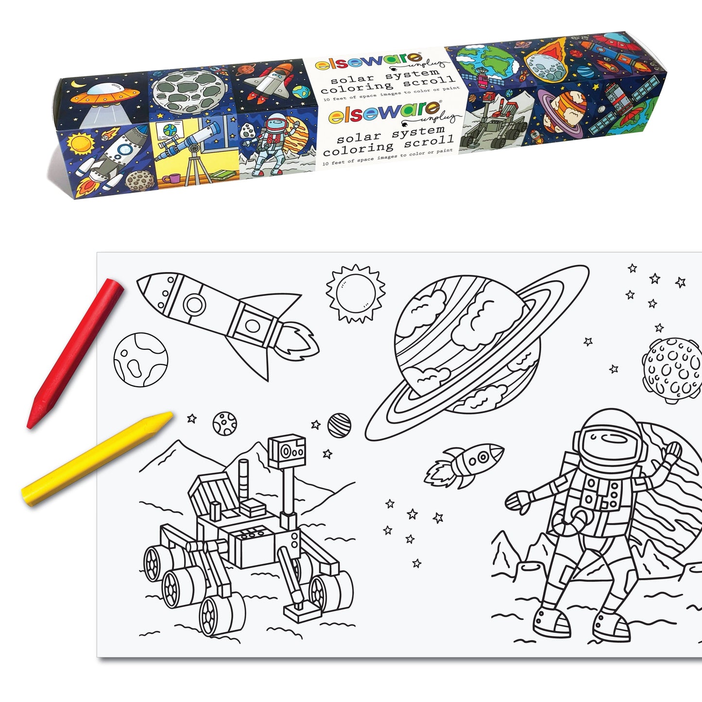 Outdoor Art Bundle – Hopscotch Chalk, Beeswax Crayons, Solar Coloring Scroll & Colored Pencils | Non-Toxic | Kids