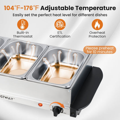 Electric Buffet Server & Food Warmer with 3 Removable Trays – ETL Certified, Stainless Steel