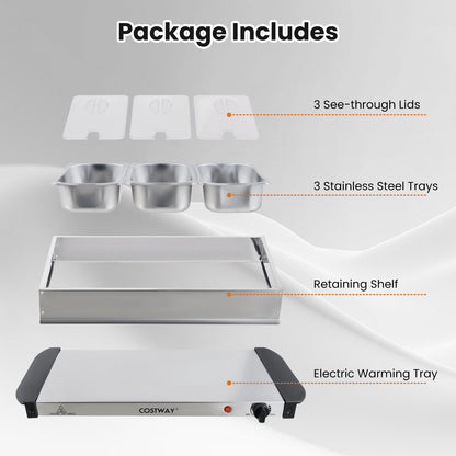 Electric Buffet Server & Food Warmer with 3 Removable Trays – ETL Certified, Stainless Steel