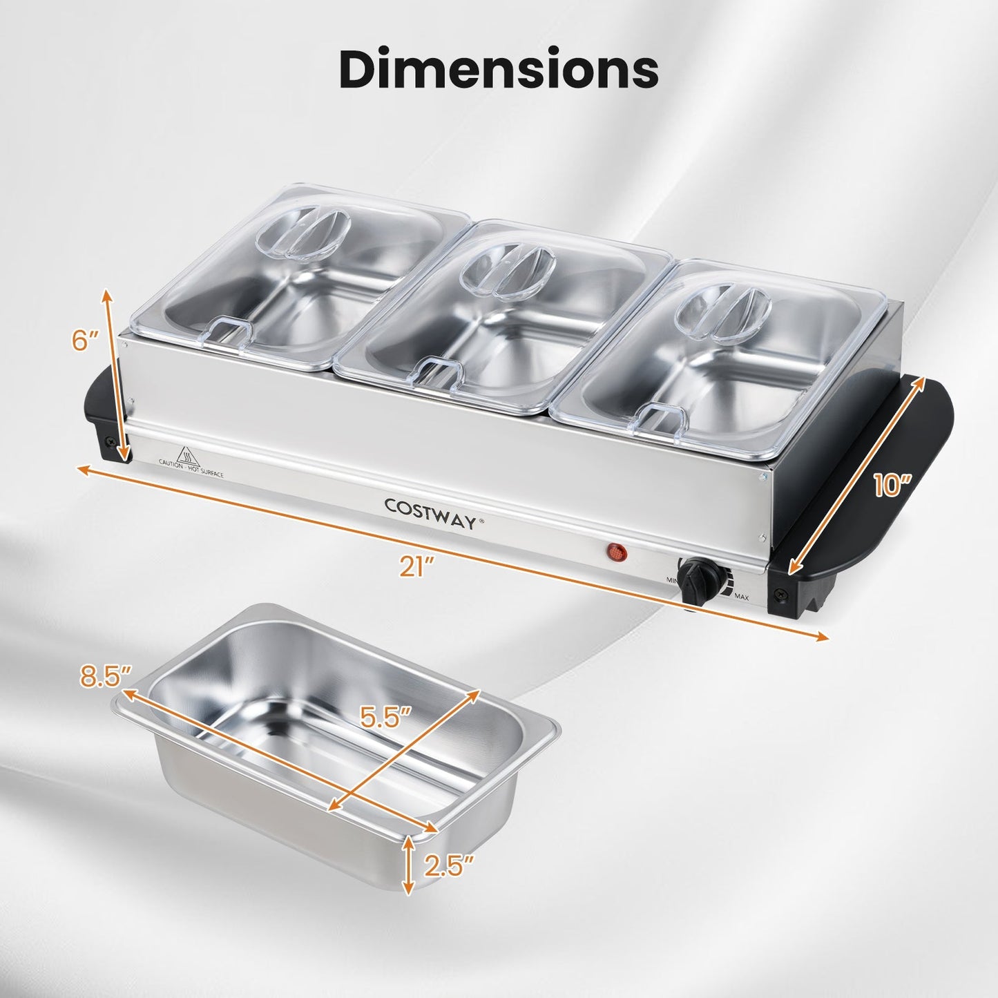 Electric Buffet Server & Food Warmer with 3 Removable Trays – ETL Certified, Stainless Steel