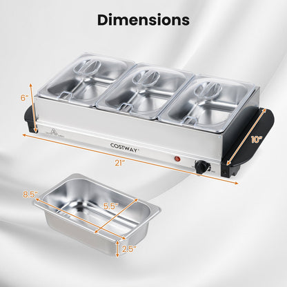 Electric Buffet Server & Food Warmer with 3 Removable Trays – ETL Certified, Stainless Steel