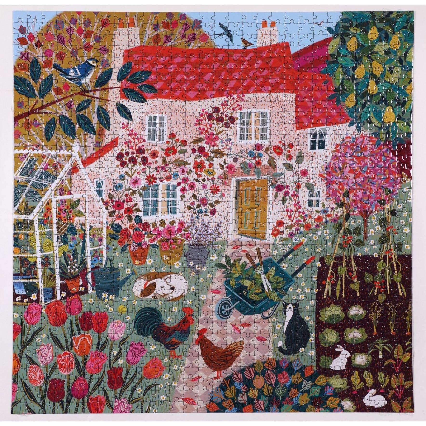 English Cottage Jigsaw Puzzle | 1000 Pieces | 23"x23" | Art by Victoria Ball | eeBoo - Niksstuff