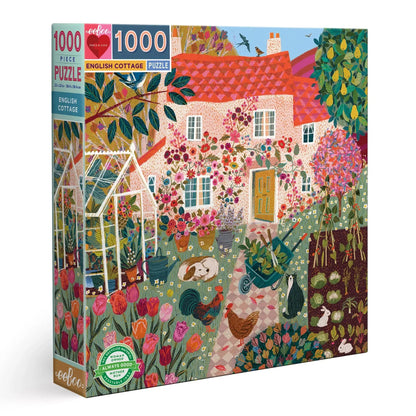 English Cottage Jigsaw Puzzle | 1000 Pieces | 23"x23" | Art by Victoria Ball | eeBoo - Niksstuff