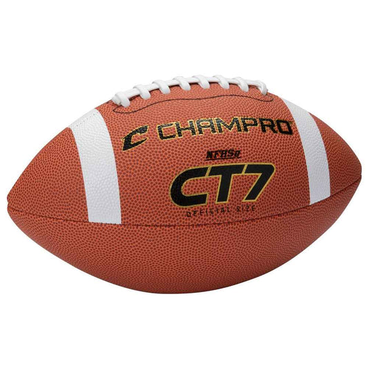Champro CT7 composite football, orange panels with white stripe and full logo face