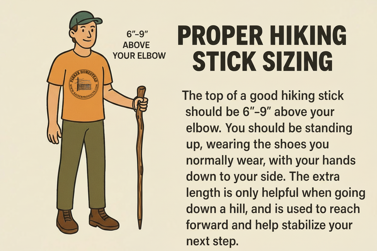 Handmade Ozark Hardwood Hiking Stick | 36”–72” | Oak or Hickory | Made in USA | Parker Homestead