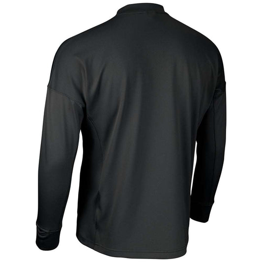 Men's fleece 1/4 zip pullover in black, long sleeves, back view