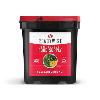 Emergency vegetable food bucket, red lid, black bucket, Readywise 120 servings