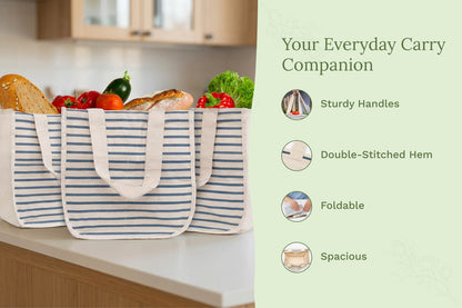 Organic Cotton Canvas Grocery Tote Bag with Bottle Sleeves