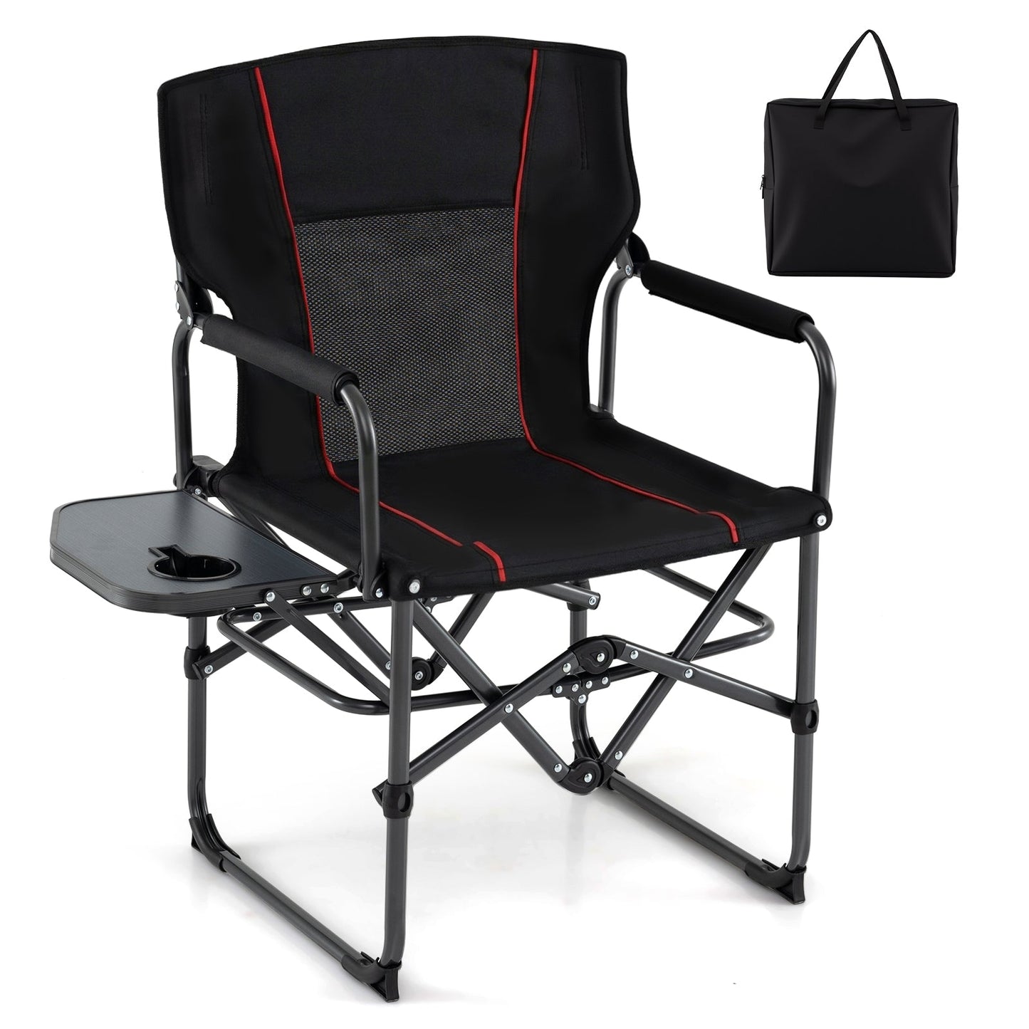 Folding Camping Chair with Side Table, Cup Holder & Carrying Bag