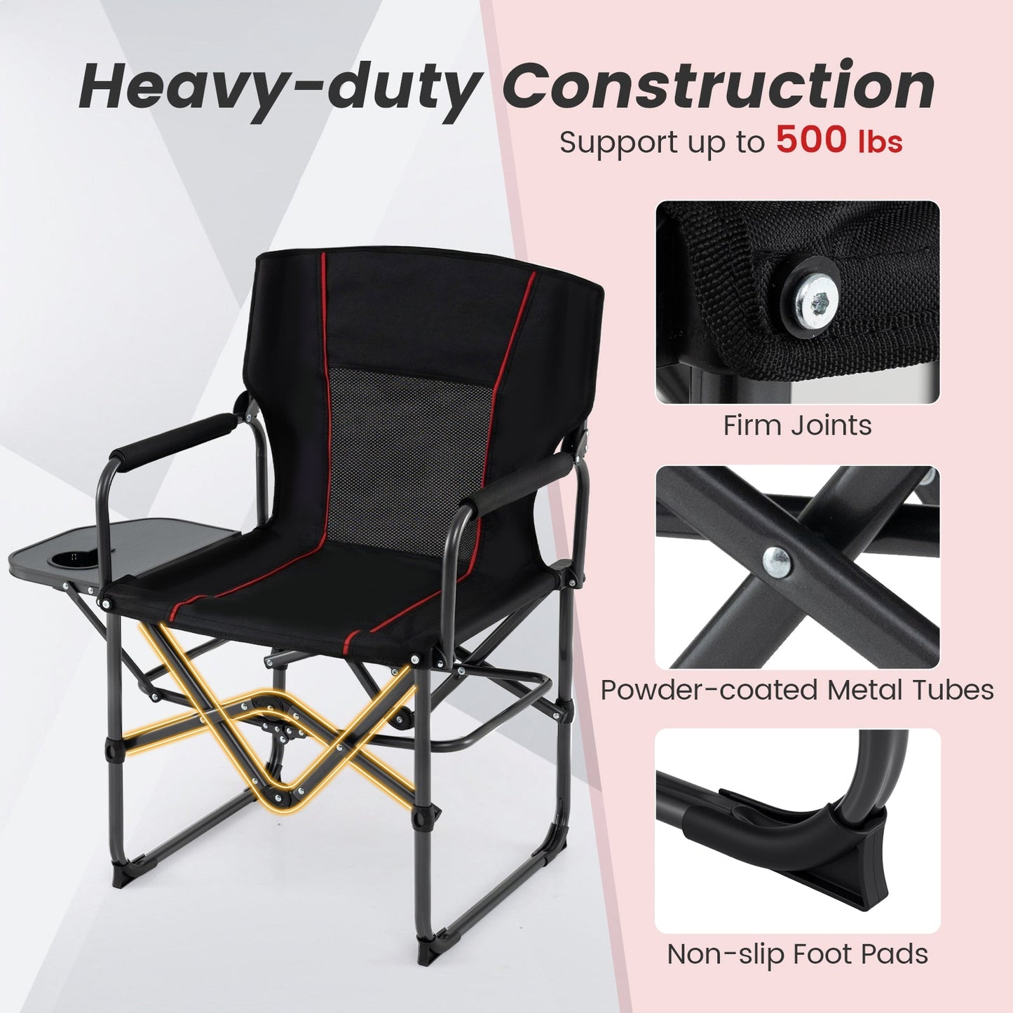 Folding Camping Chair with Side Table, Cup Holder & Carrying Bag