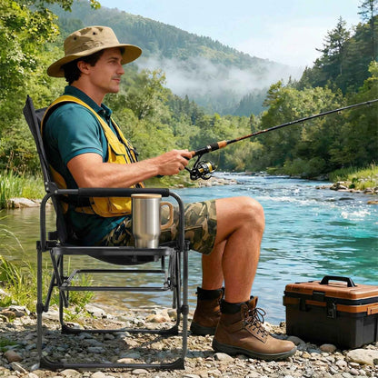 Folding Camping Chair with Side Table, Cup Holder & Carrying Bag